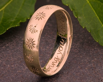 Flowers Engraved Band, Daisies Ring, Comfort Fit Ring, Personalized Ring, 6mm Wide Band, Rose Gold Band