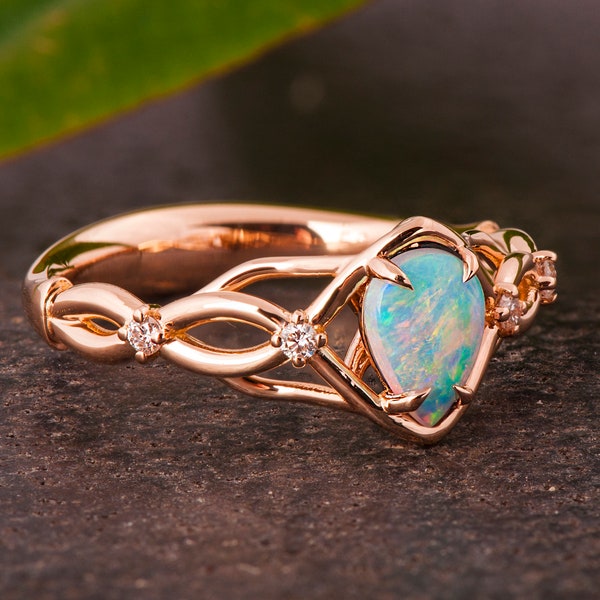 Engagement Ring: Natural Opal with Diamonds - Recycled Gold or Platinum