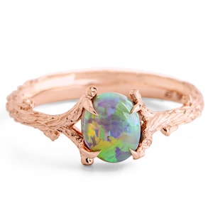 Rose Gold Black Opal Twig Ring