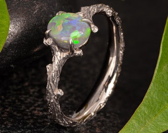 Platinum Black Opal Twig Ring