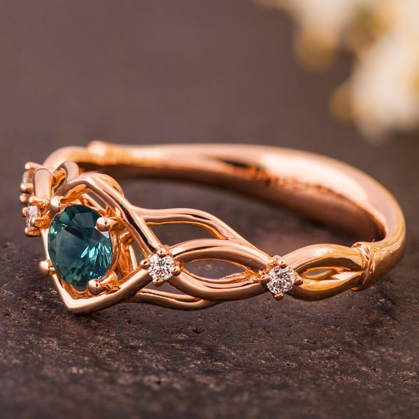 Teal Sapphire Ring, Montana Sapphire Ring, Celtic Engagement Ring