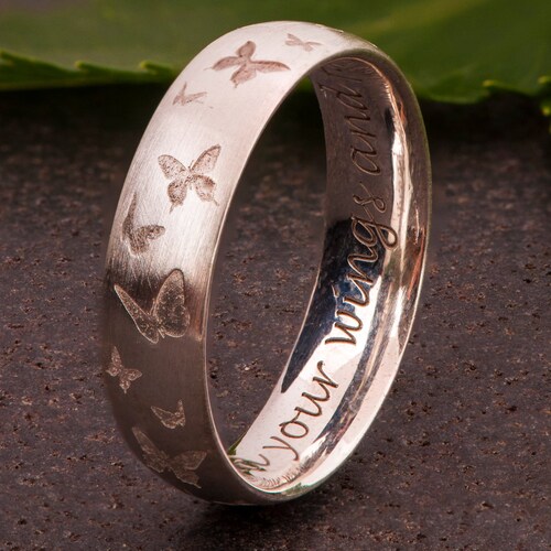 Butterflies Engraved Band Butterfly Ring Comfort Fit Ring Etsy