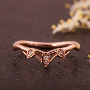 Blätter Diamant Ring, Blatt Ehering, V ring