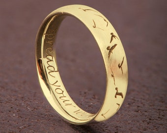 Birds Band, Birds Ring, Comfort Fit Ring, Personalized Ring, 6mm Wide Band, Yellow Gold Band