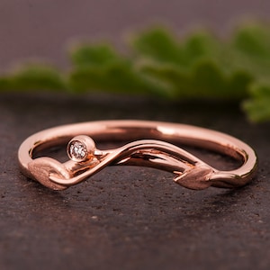 Dainty Leaves Wedding Ring Set with Diamond, 17