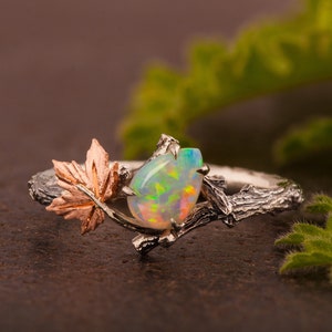 Opal Zweig und Ahornblatt Ring