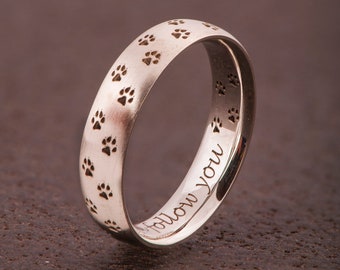 Dog Paws Engraved Band, Dog Paws Ring, Dog Band, Comfort Fit Ring, Personalized Ring, 6mm Wide Band
