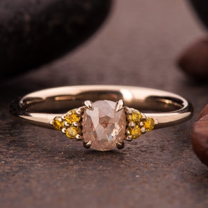 Rose Cut Diamond Ring, Rough Cut Diamond Ring, Cushion Cut