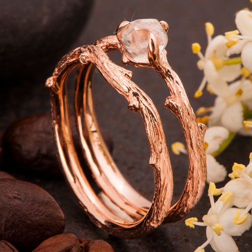 Raw Diamond Ring Twig Engagement Ring Etsy