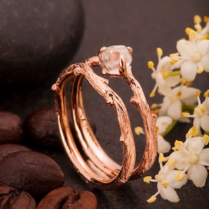 Raw Diamond Ring, Twig Engagement Ring, Twig Bridal Set