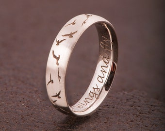 Birds Engraved Band, Birds Ring, Seagulls Ring, Comfort Fit Ring, Personalized Ring, 6mm Wide Band