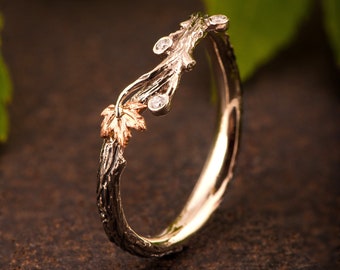 Twig and Maple Leaf Wedding Band