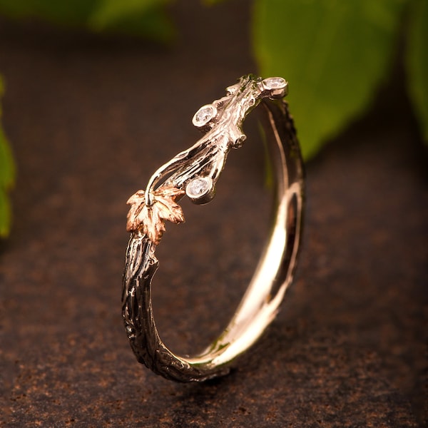 Twig and Maple Leaf Wedding Band