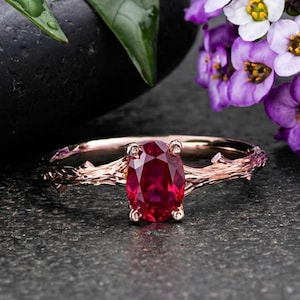 Oval Ruby Engagement Ring: Twig Design - Recycled Gold or Platinum