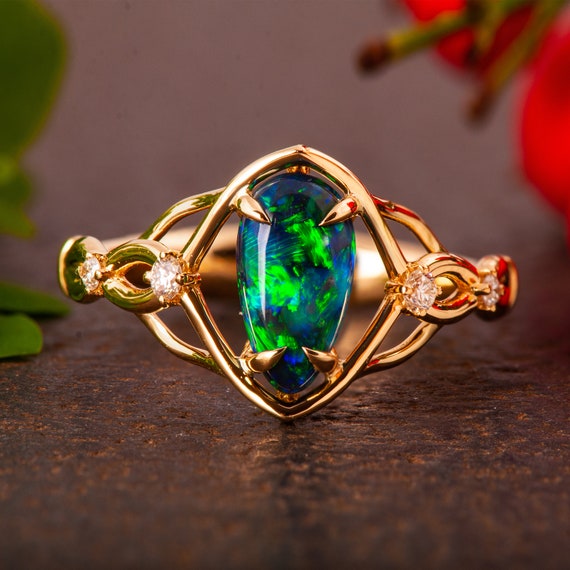 Black Opal Engagement Ring - Etsy