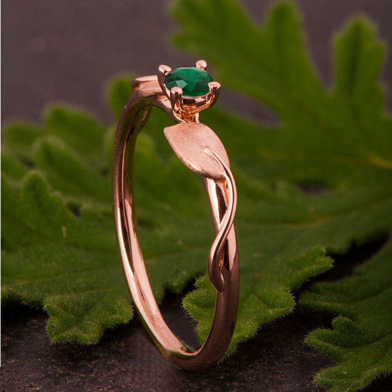 Emerald Ring Leaves Engagement Ring Etsy