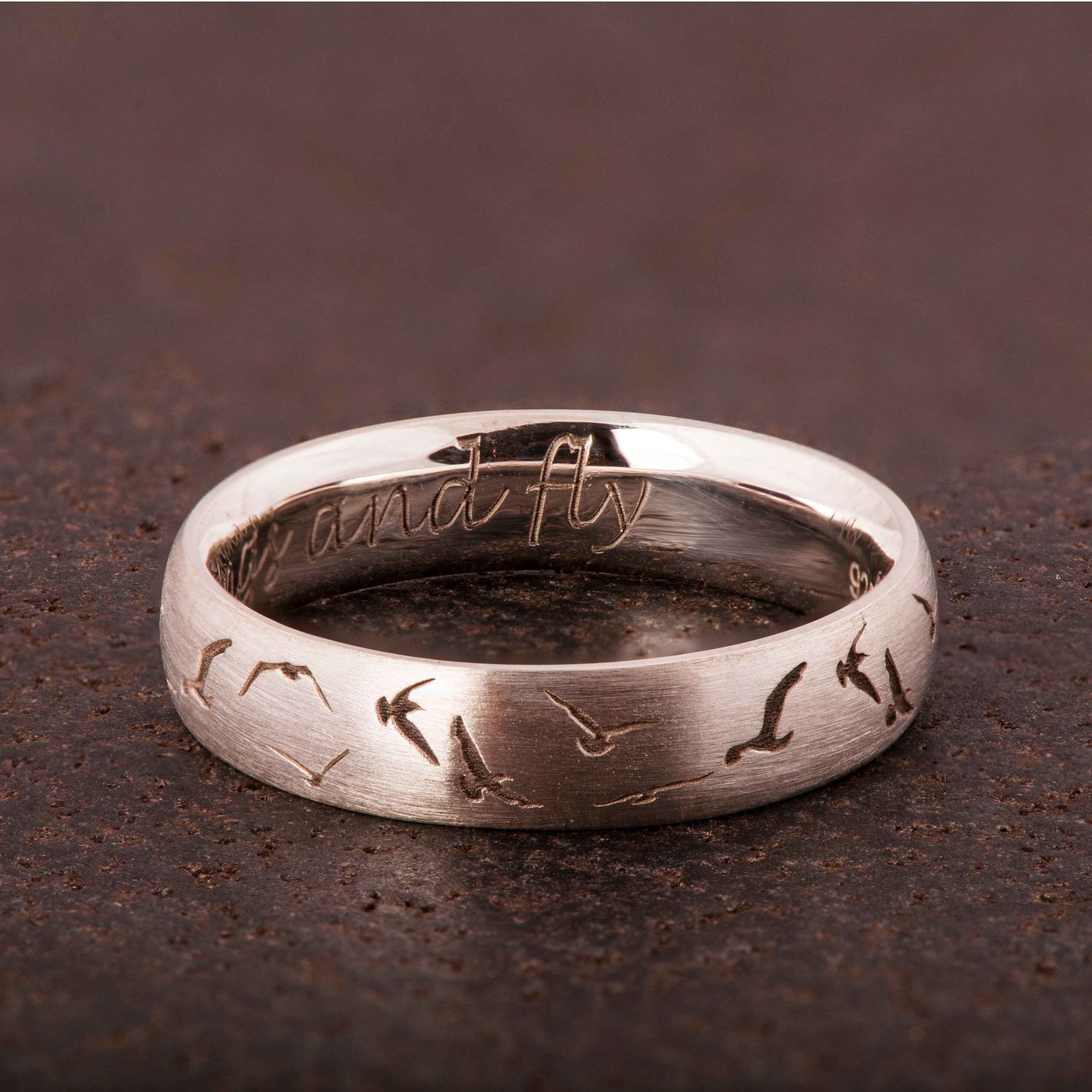 Birds Engraved Band Birds Ring Seagulls Ring Comfort Fit Etsy