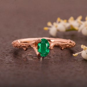 Twig Engagement Ring,  Oval Emerald Twig Engagement Ring