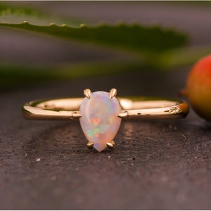 Opal Engagement Ring, Pear Opal Ring, Claw Setting