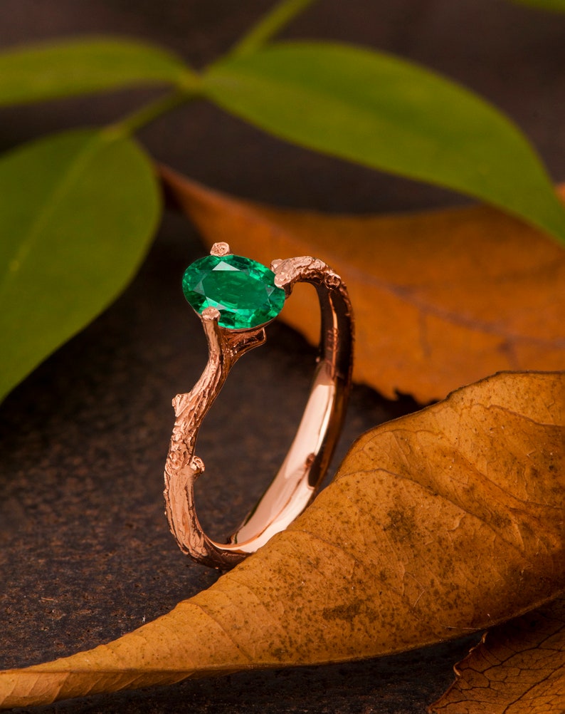 Emerald Twig Engagement Ring Oval Emerald Ring image 5