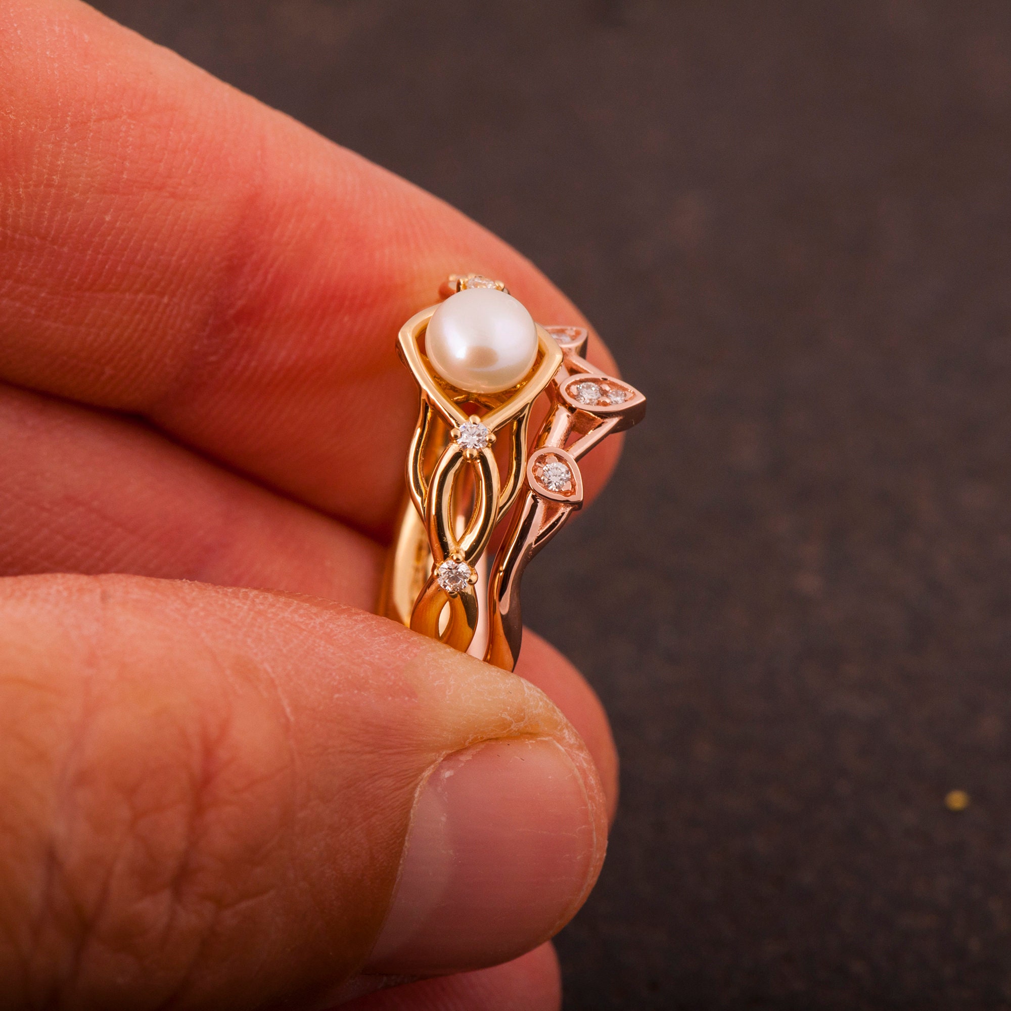 Pearl Bridal Set Pearl Engagement Ring Celtic Engagement Etsy