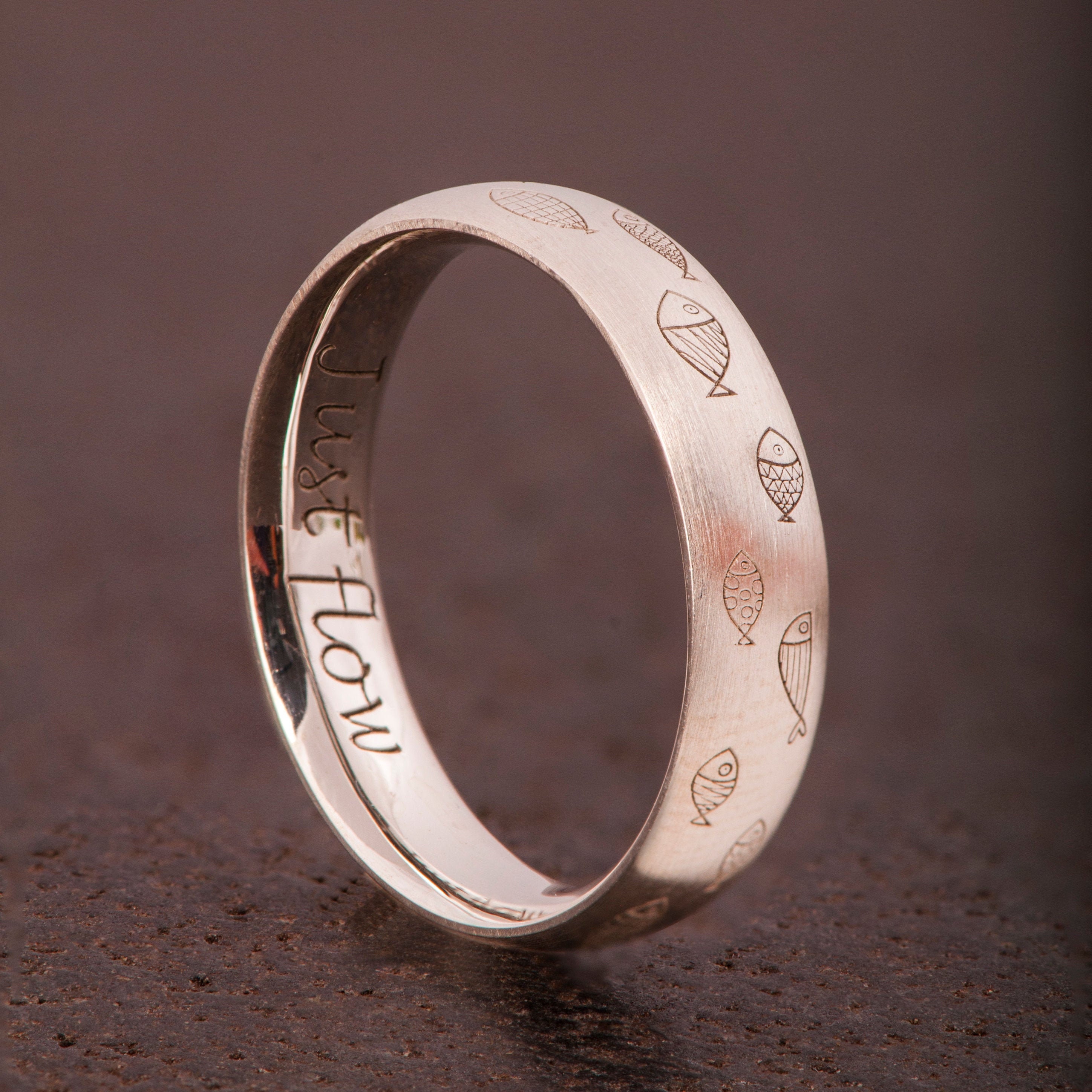 Fish Engraved Band, Fish Ring,Fish Band, Comfort Fit Ring, Personalized Ring, 6mm Wide Band