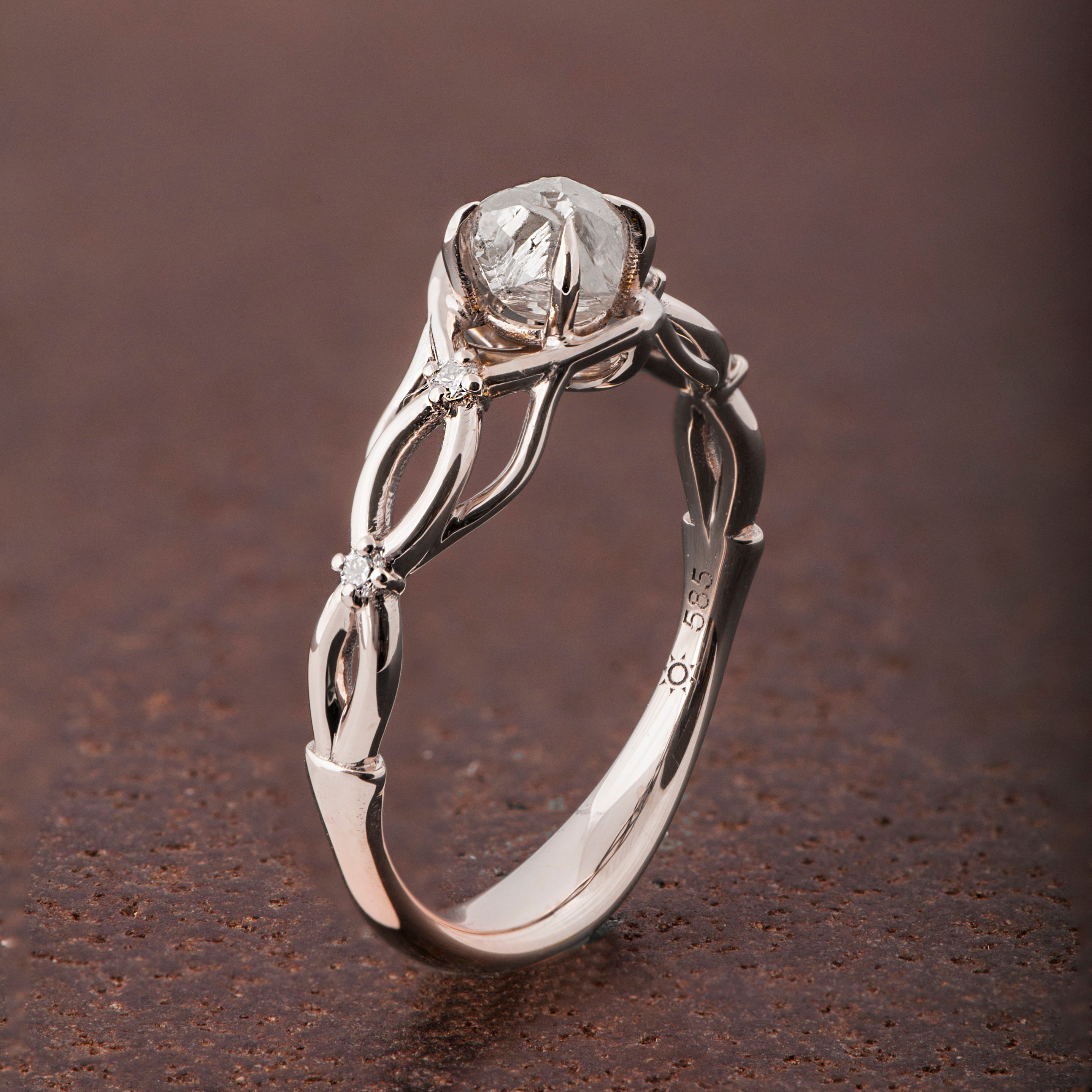 White Gold Raw Diamond Ring Celtic Engagement Ring - Etsy Canada