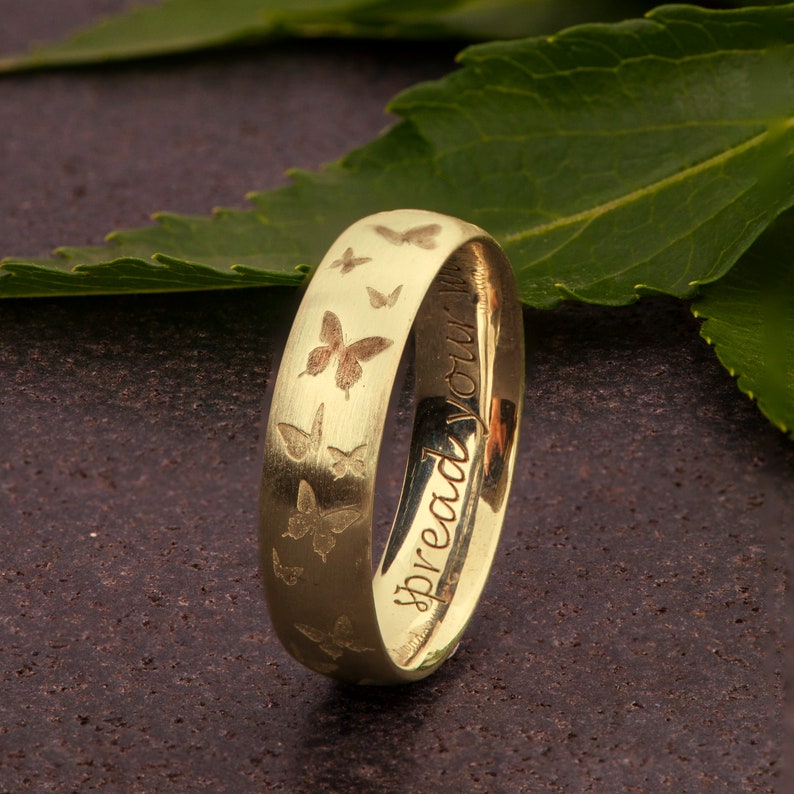 Butterflies Engraved Band Butterfly Ring Comfort Fit Ring Etsy