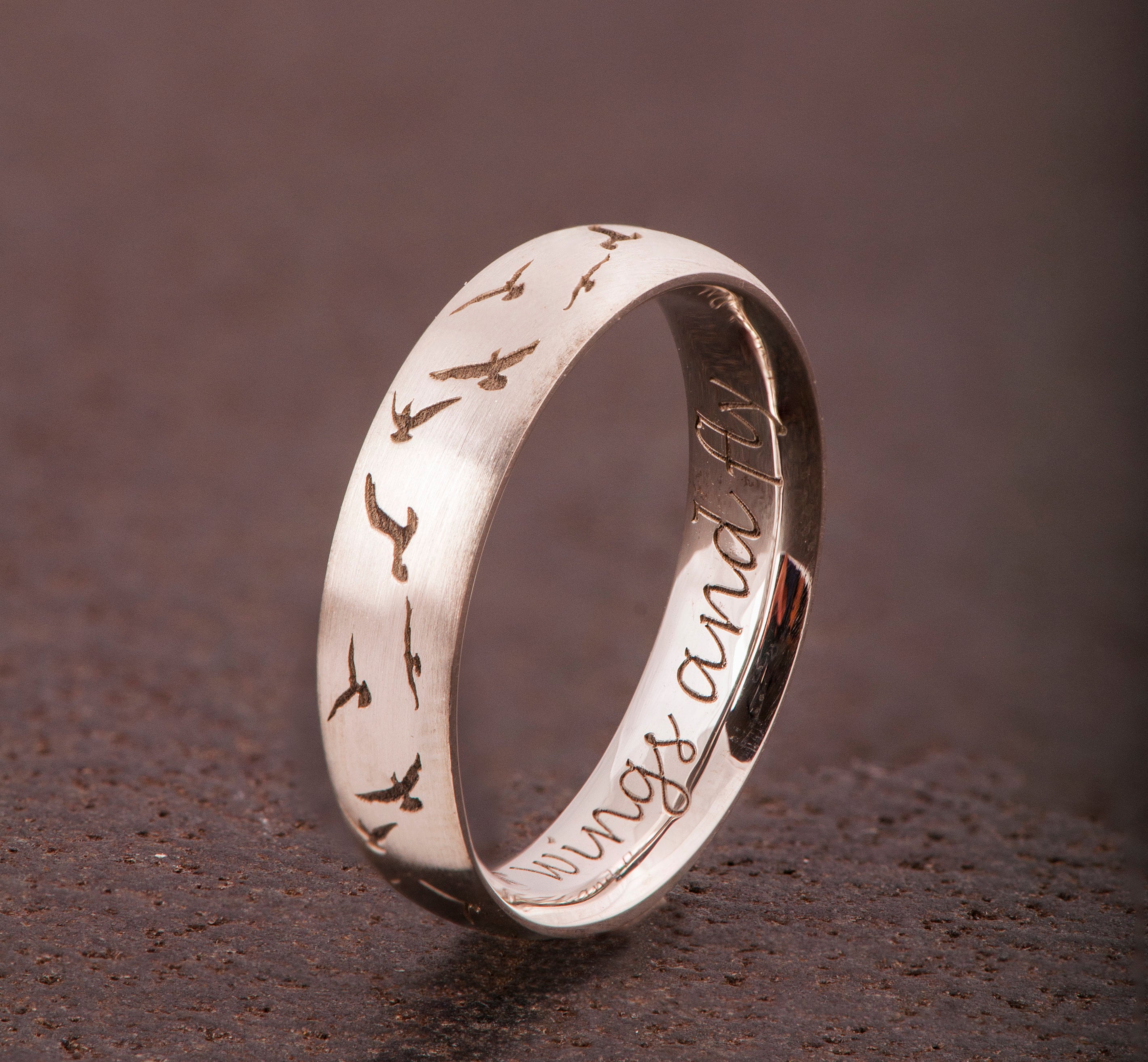 Birds Engraved Band Birds Ring Seagulls Ring Comfort Fit Etsy
