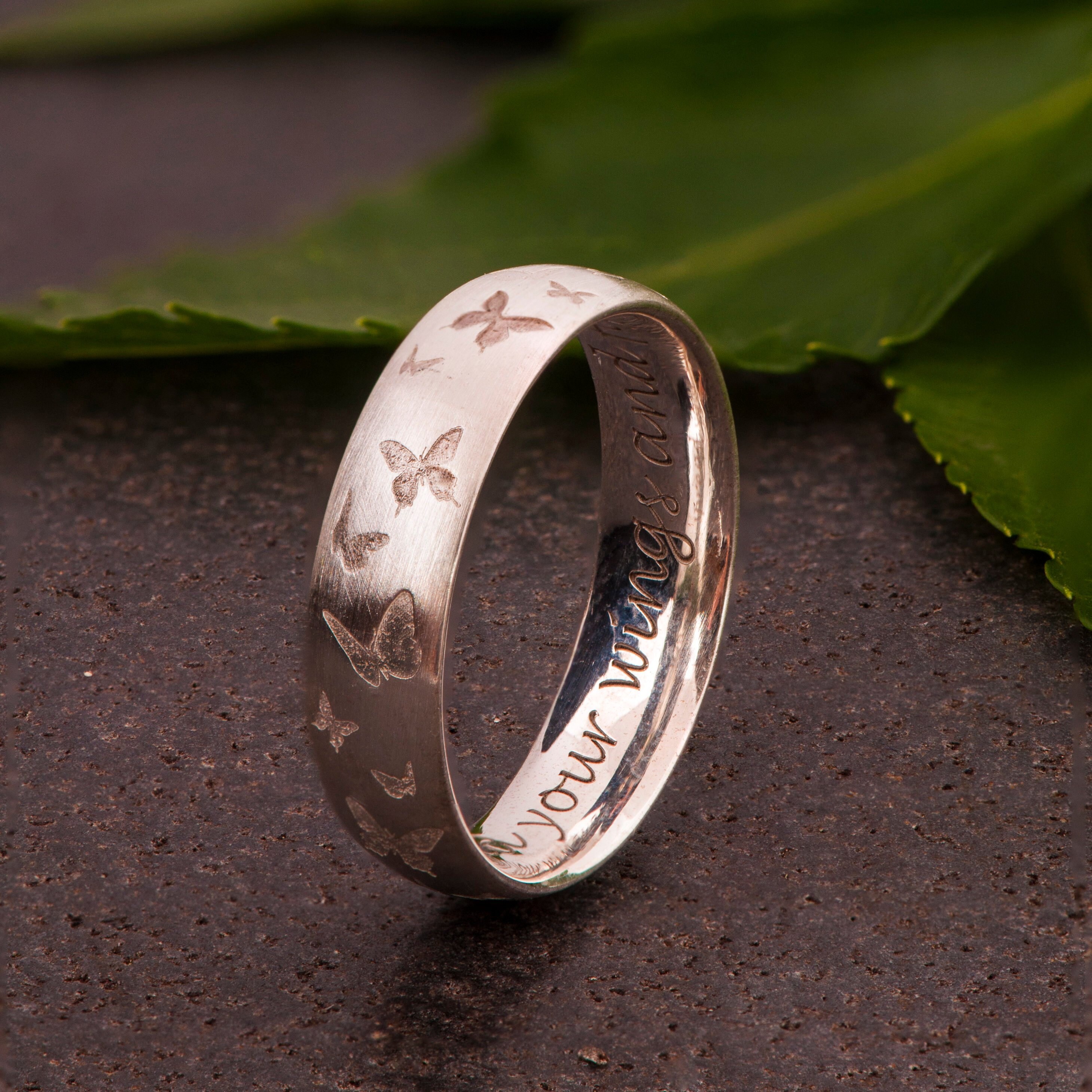 Butterflies Engraved Band Butterfly Ring Comfort Fit Ring