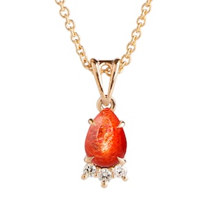 Handmade Rose Gold Sunstone Pendant: Diamond Accent Necklace