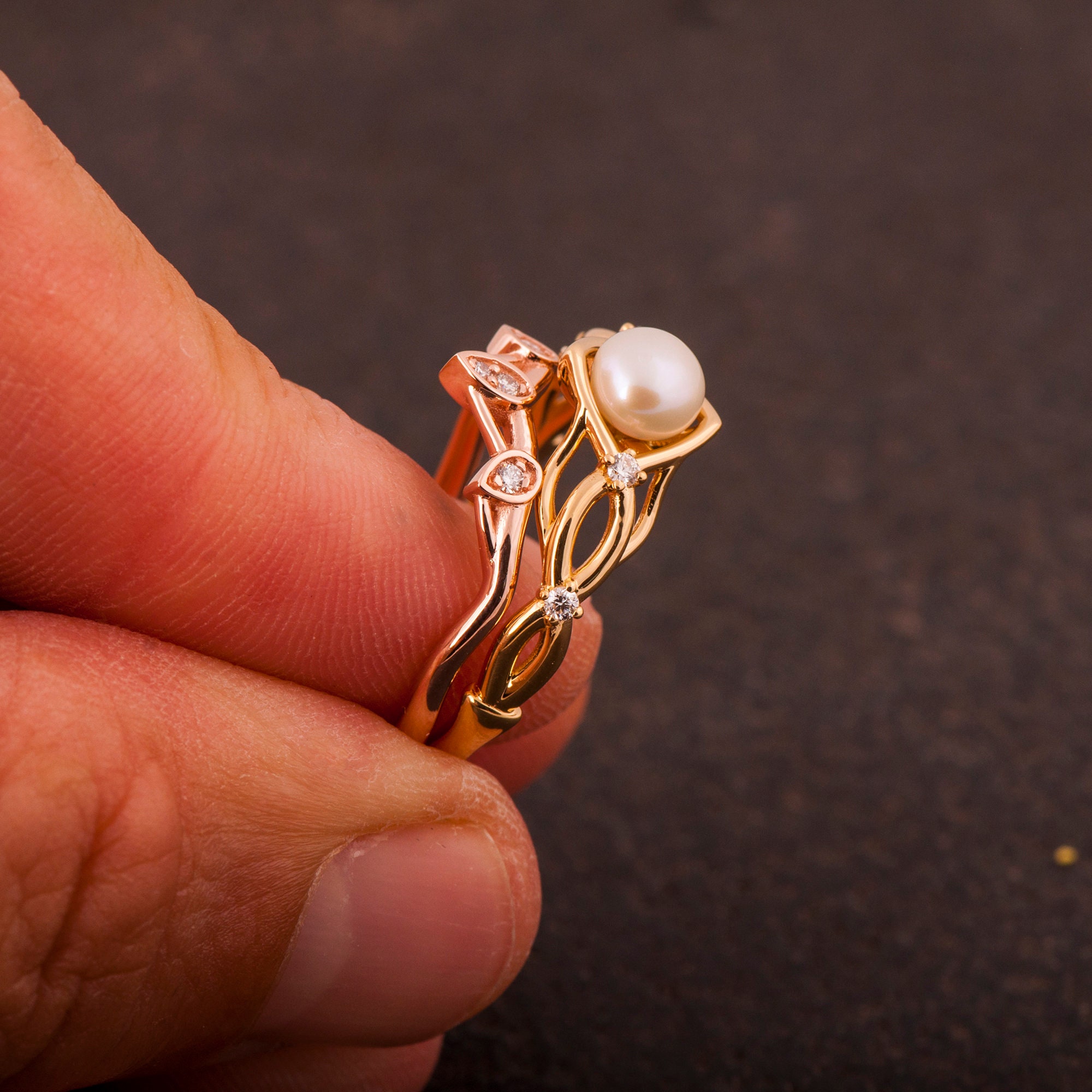 Pearl Bridal Set Pearl Engagement Ring Celtic Engagement Etsy