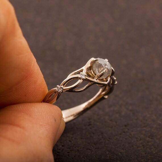 White Gold Raw Diamond Ring Celtic Engagement Ring - Etsy Canada