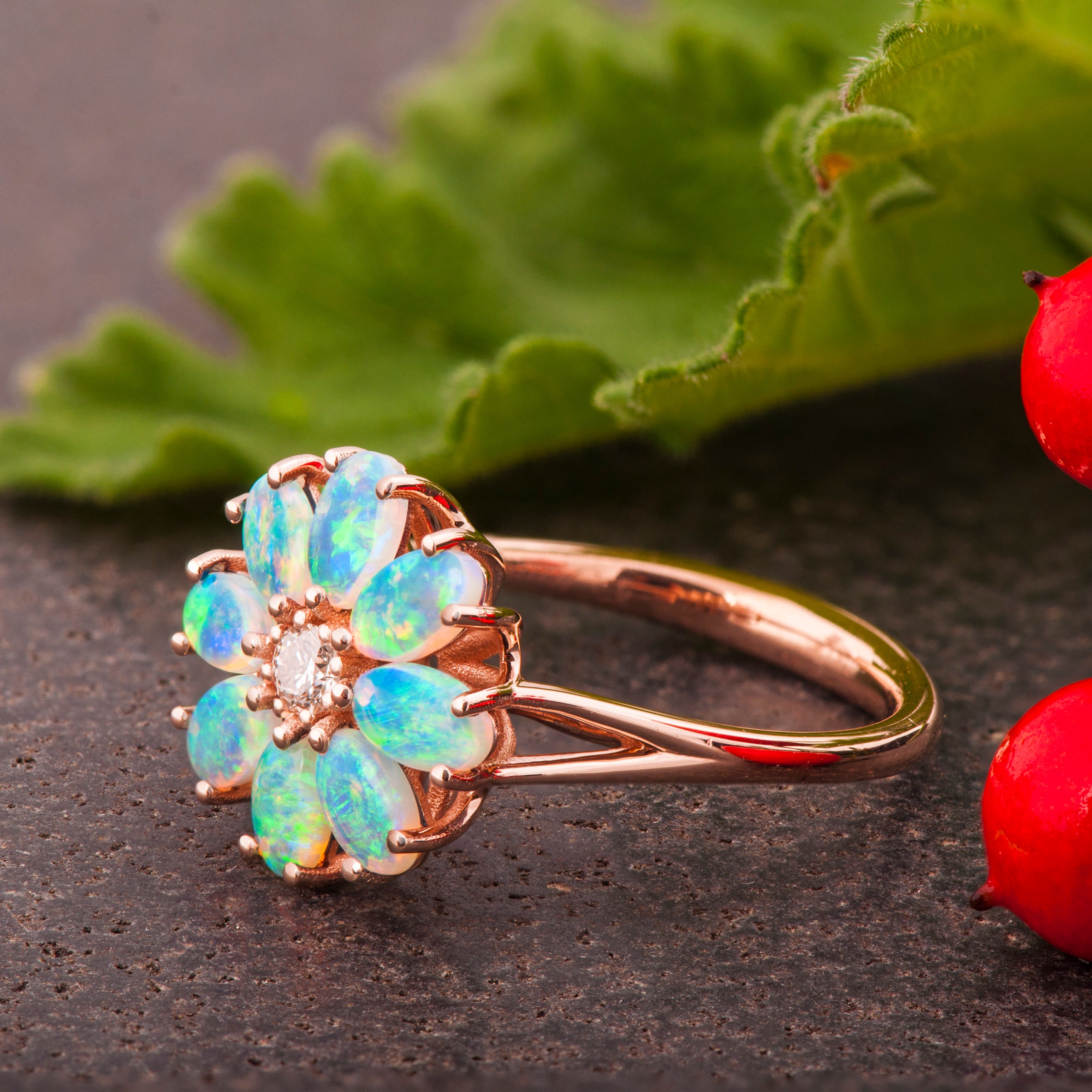 オパールリング flower 1点 opal ring Multi Stone Vintage Opal Ring, Opal Flower Ring - Etsy