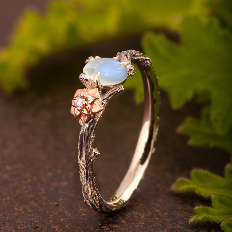 Moonstone Twig and Flower Ring image 2