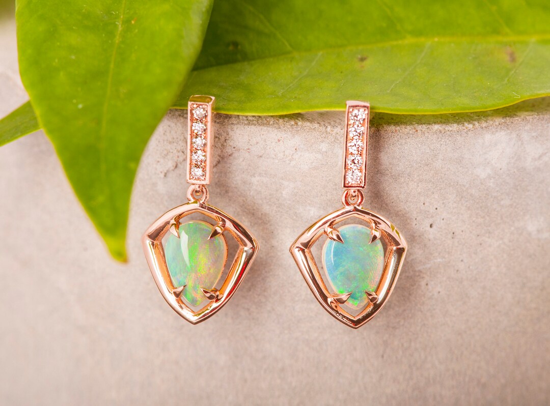 Opal Earrings Diamond Opal Earrings Etsy