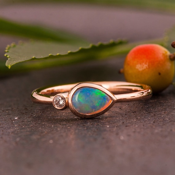 Buy Opal Ring, 14K Gold Opal Ring, October Birthstone Ring, Round Solitaire  Ring, Opal Engagement Ring, Gemstone Ring, Vintage Gold Ring Online in India  - Etsy