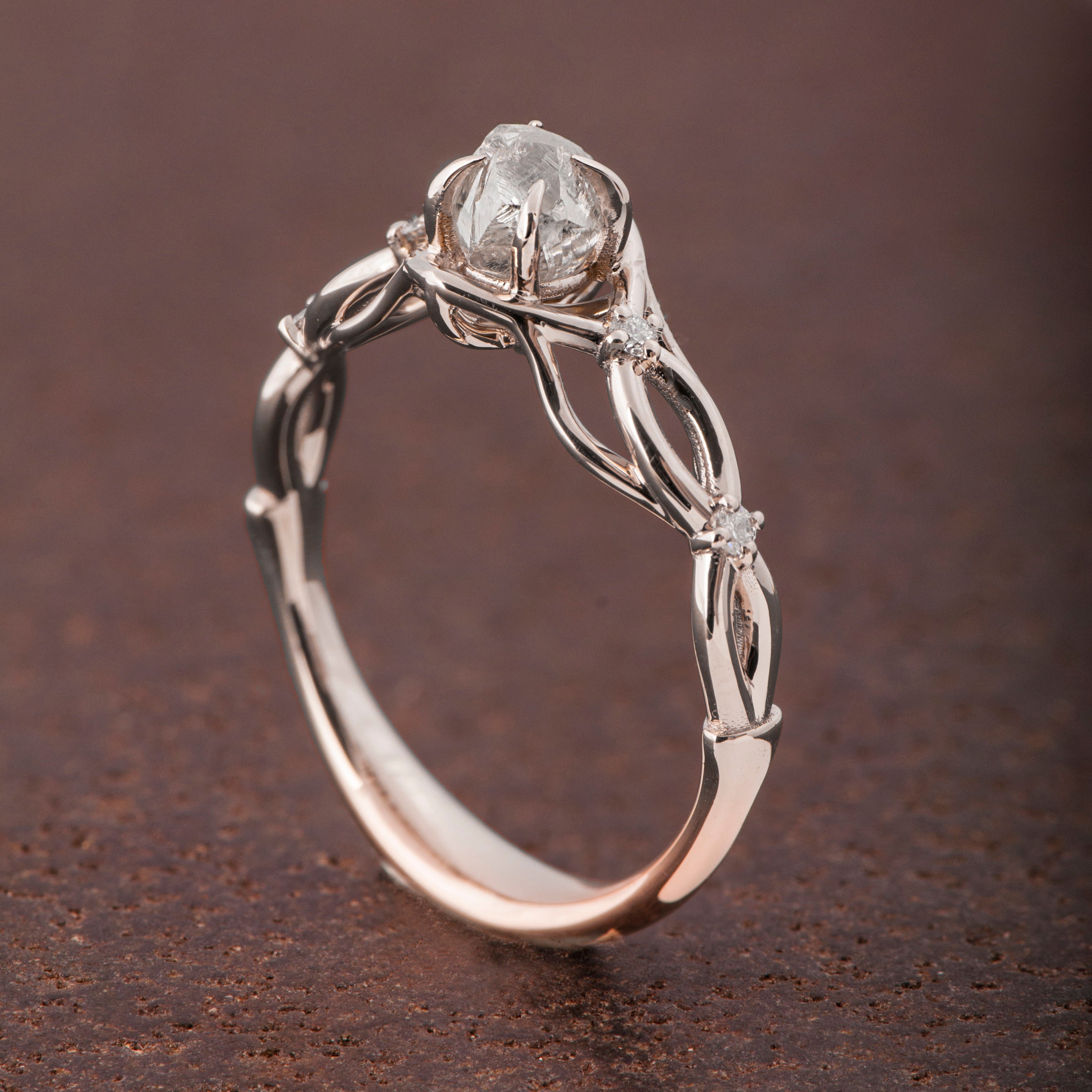 White Gold Raw Diamond Ring Celtic Engagement Ring - Etsy Canada