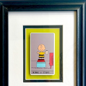 Carta del Tarot Rey de Copas * Charlie Brown Snoopy * Regalo de arte de pared enmarcado