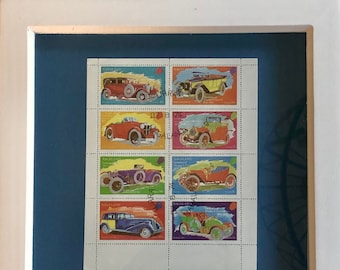 Cars - 1974 Vintage Stamp Sheet - Wall Art Gift