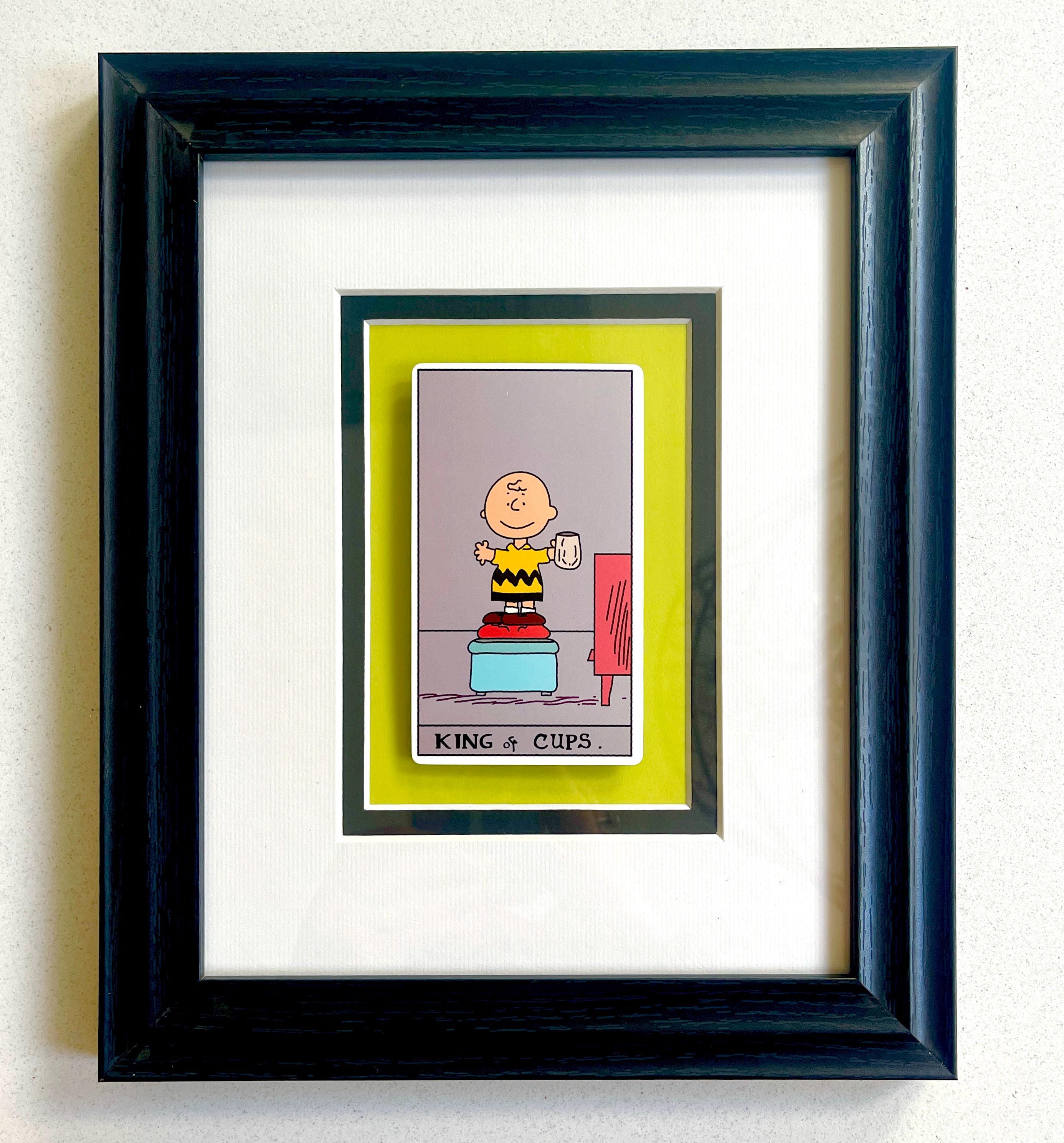 Framed Snoopy Tarot Card Art: King of Cups - Vintage Peanuts Decor