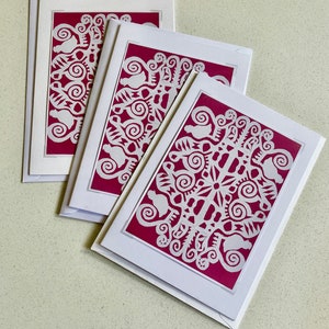 Grußkarte * Hand Made * Pink & Weiß Scherenschnitt Druck