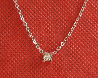 0.02 Carat Diamond Pendant Necklace: 18K White Gold, Minimalist Design