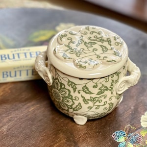 French butter keeper with floral design.  Handmade. Wheel thrown. Ready to ship