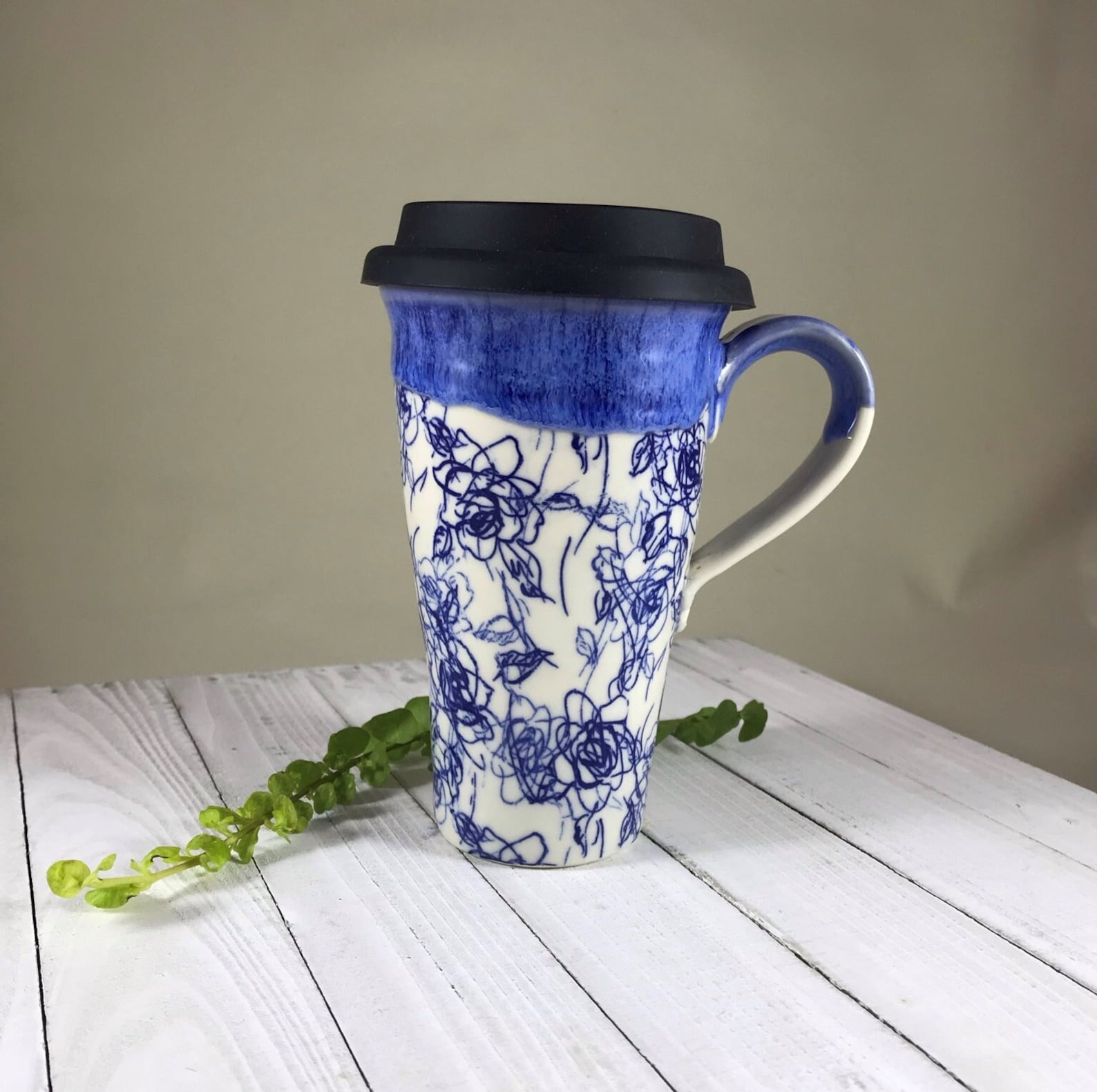 Porcelain travel mug handmade Pottery travel mugblue with Etsy