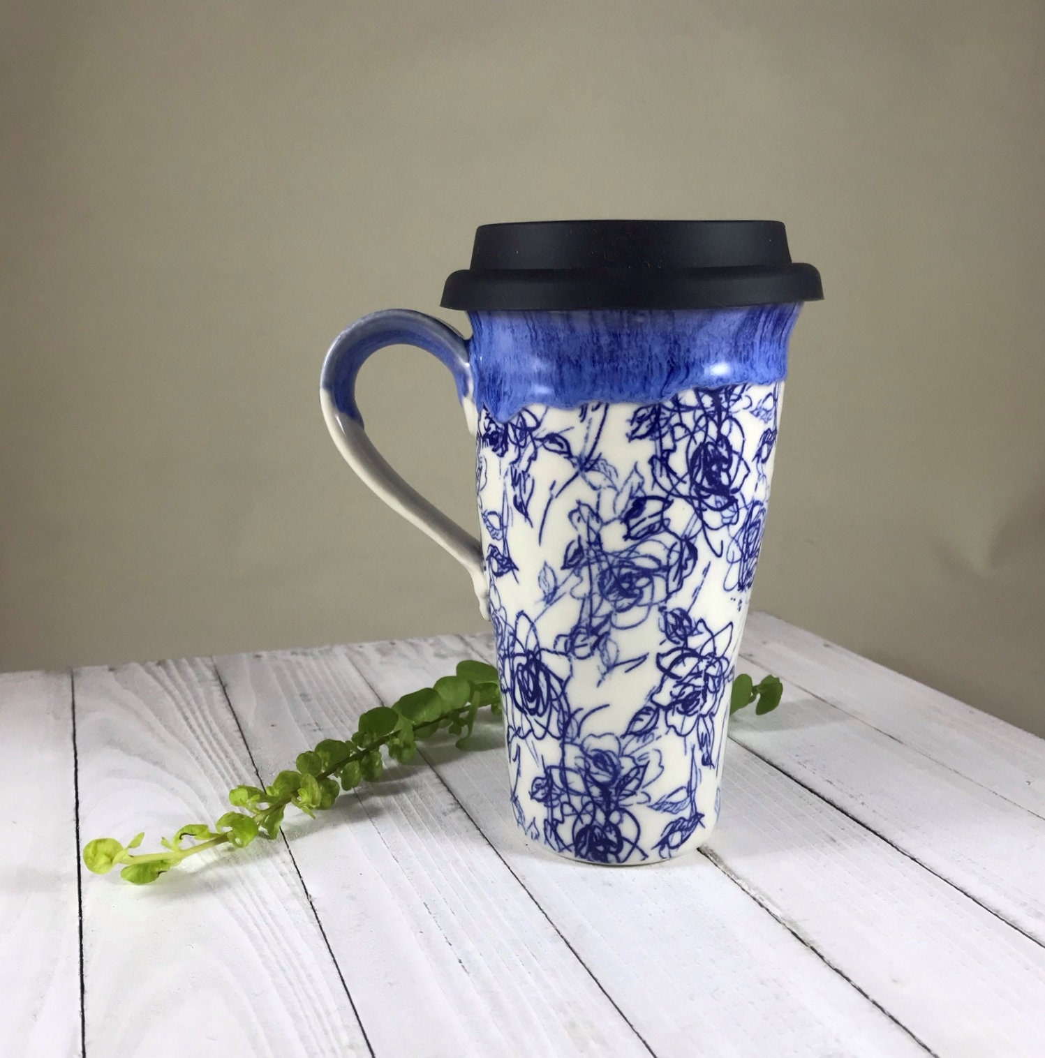 Porcelain travel mug handmade Pottery travel mugblue with Etsy
