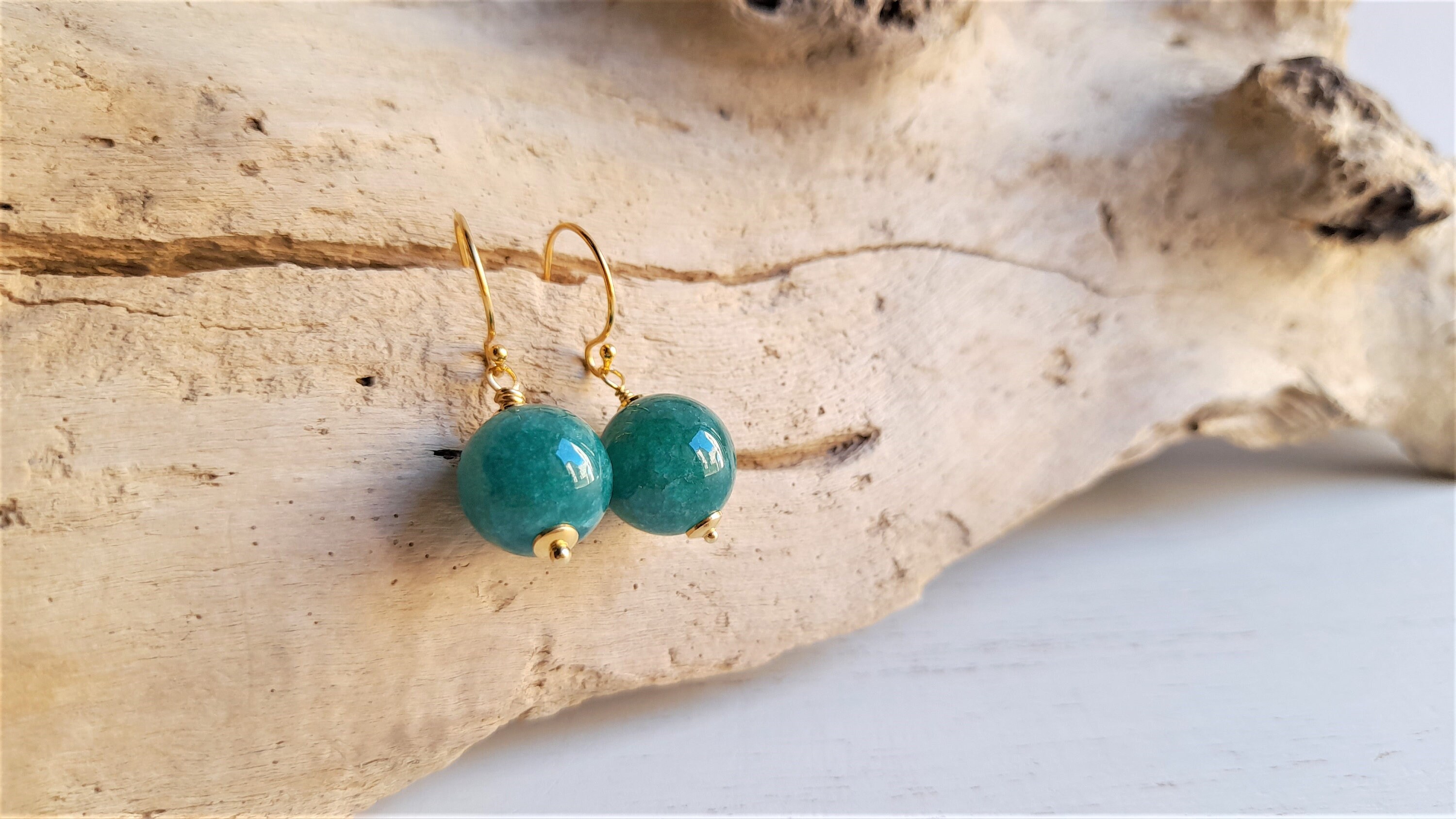 NATURAL EMERALD - Natural Emerald Gemstone Drop Earrings, 18K Gold Backing