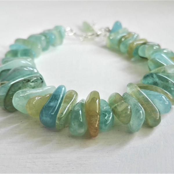 NATURAL AQUAMARINE - Bracelet with large multicolored natural aquamarine gems