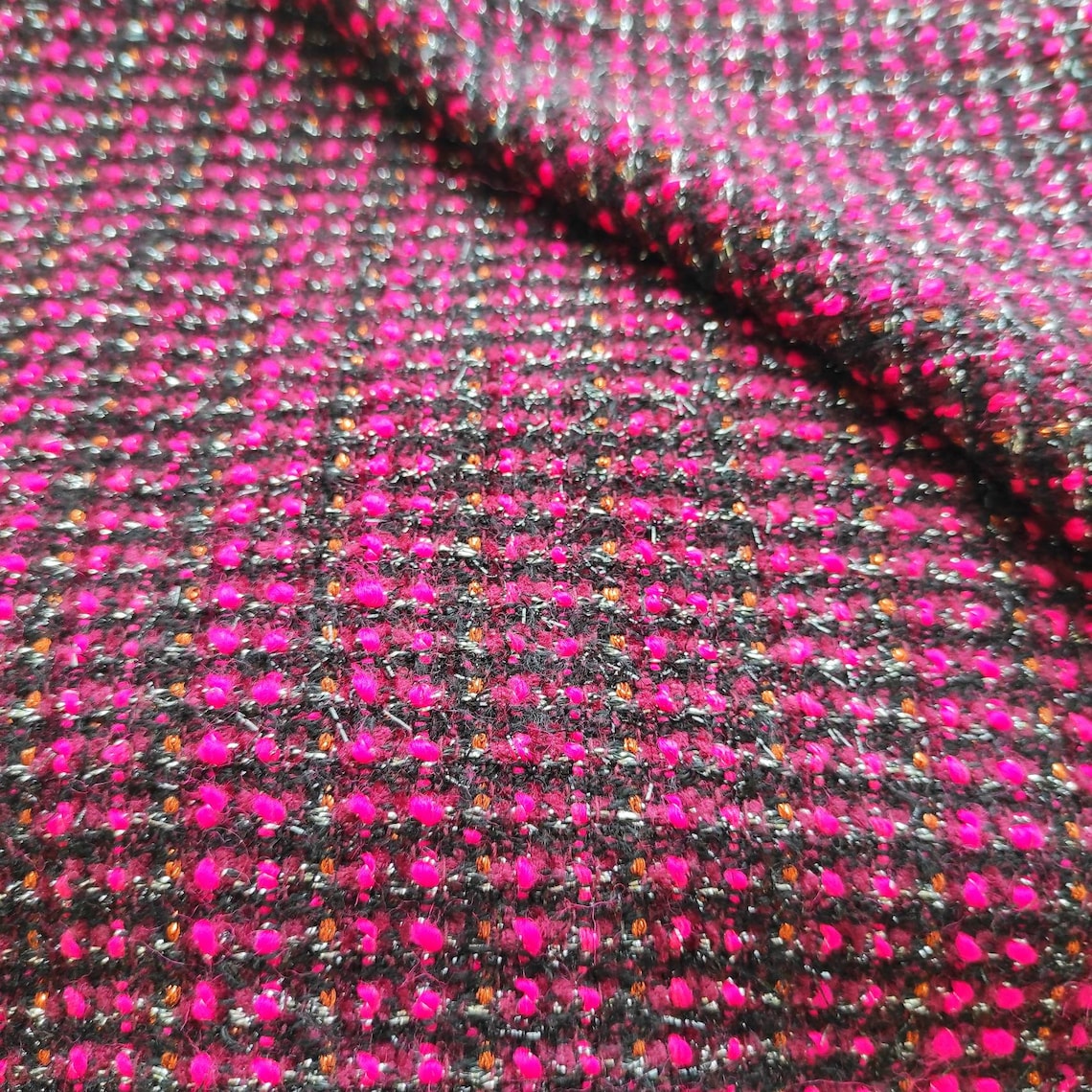 Chanel Style Knit Tweed Fabrics Fucsia Pink Black Rainbow | Etsy
