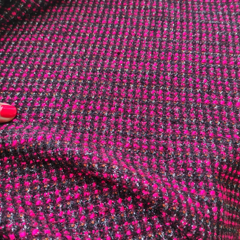 Chanel Style Knit Tweed Fabrics Fucsia Pink Black Rainbow | Etsy